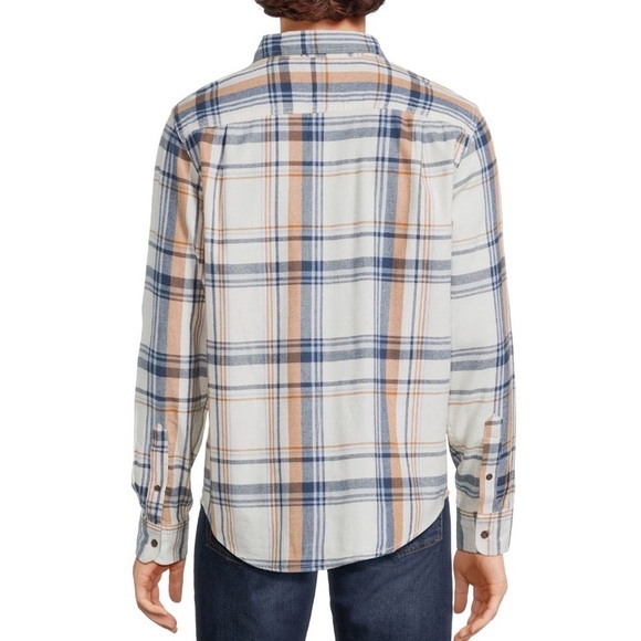 NWT George Men's M Medium Flannel Shirt White Blue Orange Plaid Button Up Soft - Picture 3 of 6
